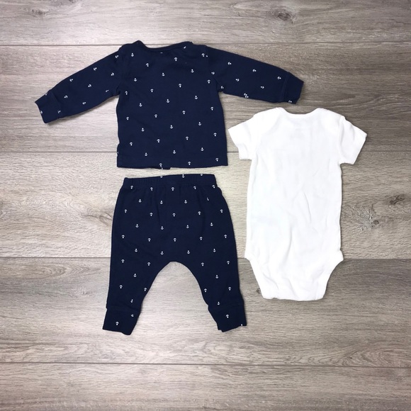 Carter’s 3 Piece Cardigan Set 3 Months Anchor Whale Navy Blue - Picture 4 of 9